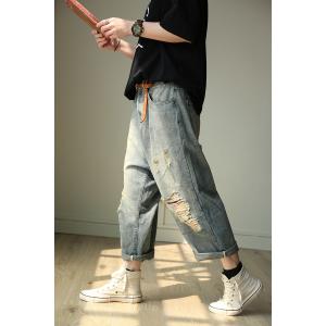Street Style Baggy Ripped Jeans Womans Straight-Leg Jeans