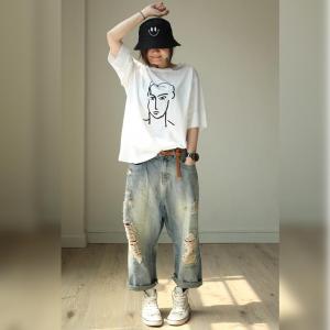 Street Style Baggy Ripped Jeans Womans Straight-Leg Jeans