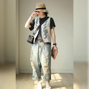 Street Style Baggy Ripped Jeans Womans Straight-Leg Jeans