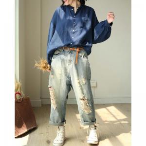 Street Style Baggy Ripped Jeans Womans Straight-Leg Jeans