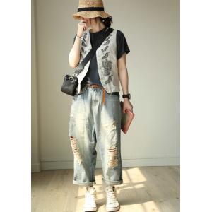 Street Style Baggy Ripped Jeans Womans Straight-Leg Jeans