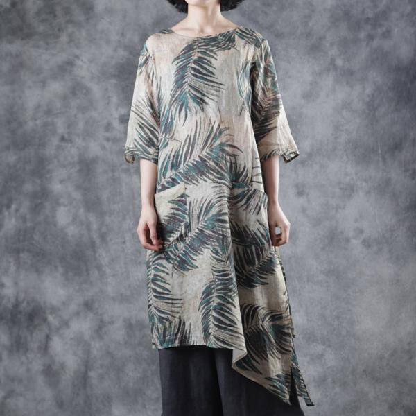 Senior Women Green Trees Wrap Dress Oversized Blouse Dress