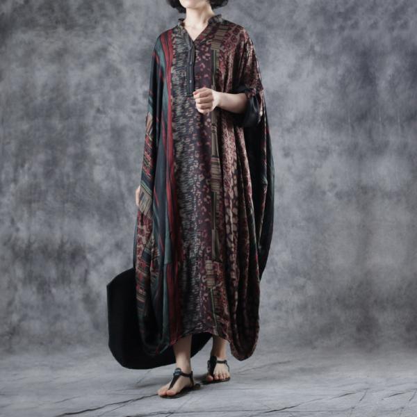 Large Size Silky Caftan Dress Vintage Balloon Boho Dress