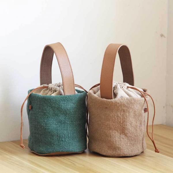 Solid Color  Drawstring Bucket Bag Small Handbag for Woman