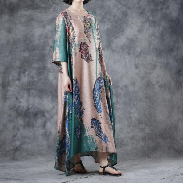 Beautiful Feather Vacation Dress Silk Asymmetrical Spring Dress