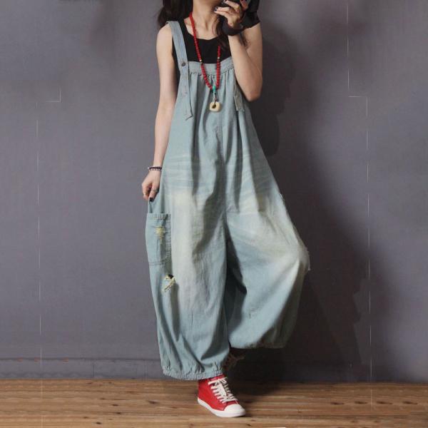 Comfy Style Backless Flared Overalls Plus Size Distressed Jean ...