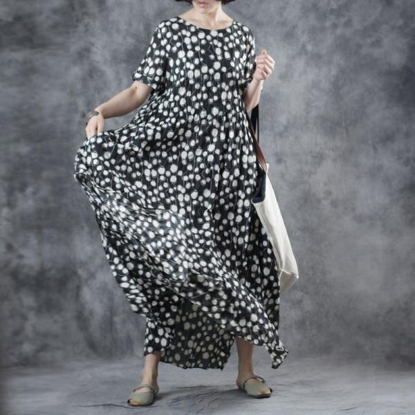 Classical Black Polka Dot Dress Empire Waist Short Sleeve Dress