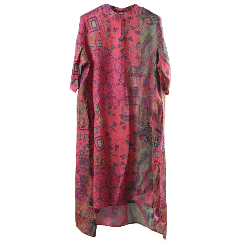 Artistic Geometric Printed Red Dress Asymmetrical Tunic Dress in Red ...