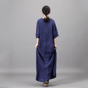 Embroidered Belt Linen Wrap Dress V-Neck Maxi Summer Dress