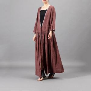 V-Neck Empire Waist Maxi Dress Cotton Linen Belted Spring Dress