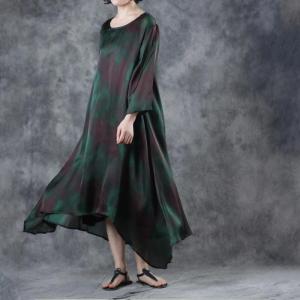 Green Printed Silky Long Dress with Flowy Palazzo Pants