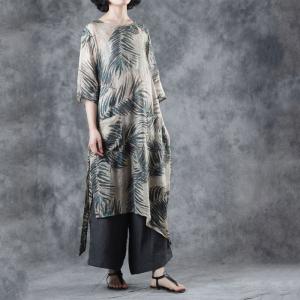 Senior Women Green Trees Wrap Dress Oversized Blouse Dress