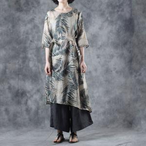 Senior Women Green Trees Wrap Dress Oversized Blouse Dress