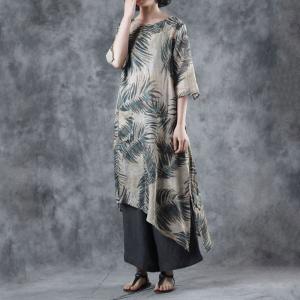 Senior Women Green Trees Wrap Dress Oversized Blouse Dress