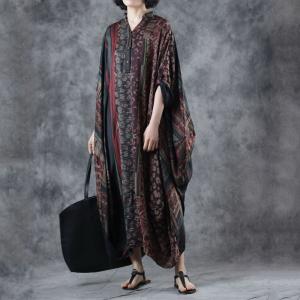 Large Size Silky Caftan Dress Vintage Balloon Boho Dress