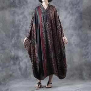 Large Size Silky Caftan Dress Vintage Balloon Boho Dress