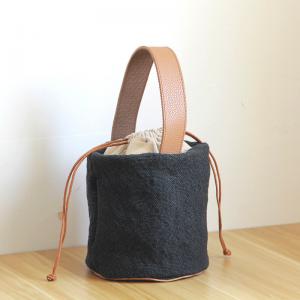 Solid Color  Drawstring Bucket Bag Small Handbag for Woman