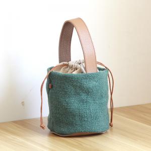 Solid Color  Drawstring Bucket Bag Small Handbag for Woman