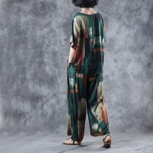 Comfy Silky Oversized T-shirt with Artistic Printed Wide Leg Trousers