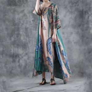 Beautiful Feather Vacation Dress Silk Asymmetrical Spring Dress