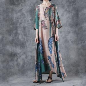 Beautiful Feather Vacation Dress Silk Asymmetrical Spring Dress