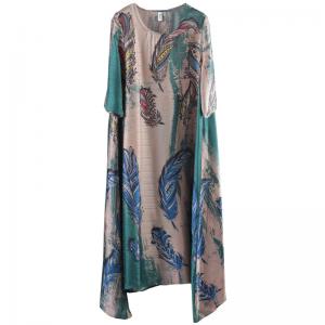 Beautiful Feather Vacation Dress Silk Asymmetrical Spring Dress