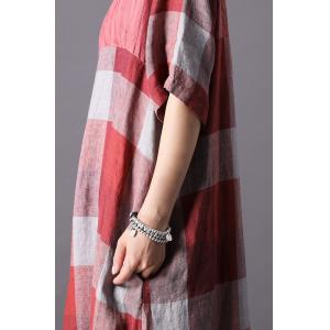 British Style Cotton Linen Plaids Dress Loose Casual Gingham Dress