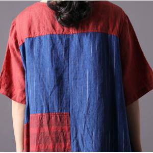 Red and Blue Loose Checkered Dress Classic Flax Clothing