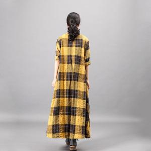 Classical Loose Plaid Dress Patchwork Long Summer Dress