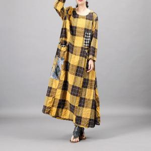 Classical Loose Plaid Dress Patchwork Long Summer Dress