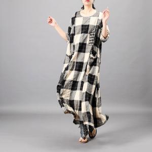 Classical Loose Plaid Dress Patchwork Long Summer Dress