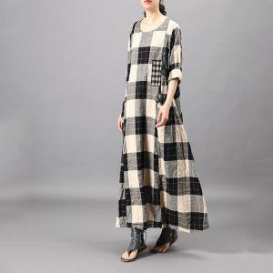 Classical Loose Plaid Dress Patchwork Long Summer Dress