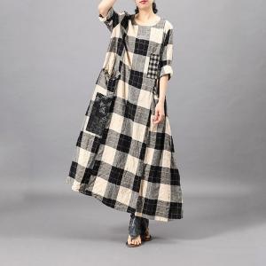 Classical Loose Plaid Dress Patchwork Long Summer Dress