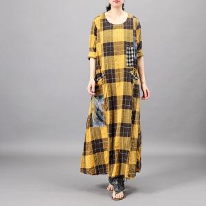 Classical Loose Plaid Dress Patchwork Long Summer Dress