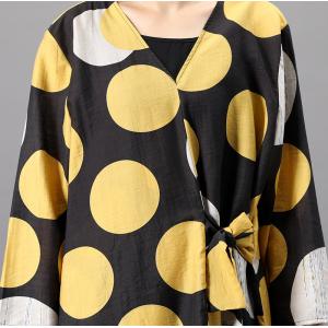 Long Sleeve Big Polka Dot Dress Belted Loose Elegant Dress