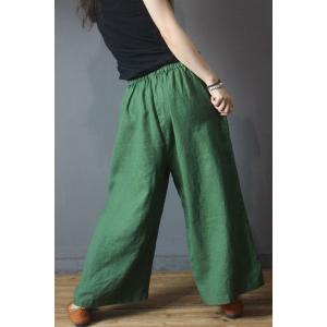 Chinese Vintage Linen Wide Leg Pants Womans Plain Trousers