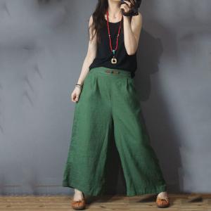 Chinese Vintage Linen Wide Leg Pants Womans Plain Trousers