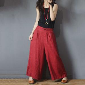 Chinese Vintage Linen Wide Leg Pants Womans Plain Trousers