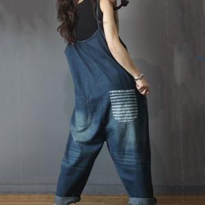 Street Style Letter Pockets Slip Dungarees Plus Size Ripped Jean Overalls