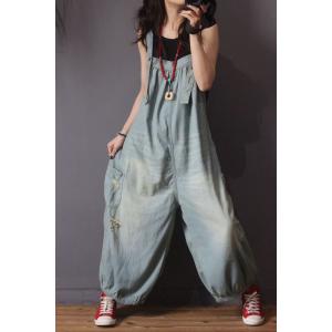 Comfy Style Backless Flared Overalls Plus Size Distressed Jean Jumpsuits