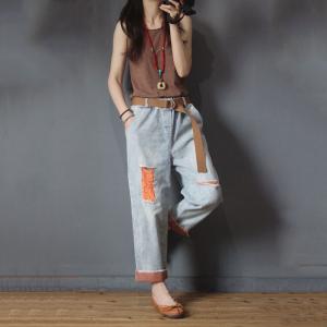 Korean Style Colorful Harem Jeans Womans Ripped Skinny Jeans