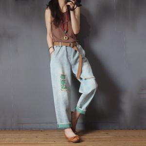 Korean Style Colorful Harem Jeans Womans Ripped Skinny Jeans