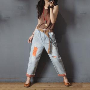 Korean Style Colorful Harem Jeans Womans Ripped Skinny Jeans