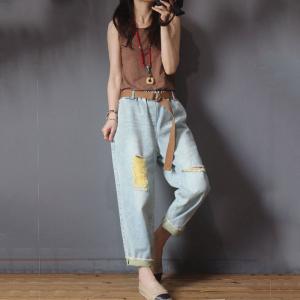 Korean Style Colorful Harem Jeans Womans Ripped Skinny Jeans