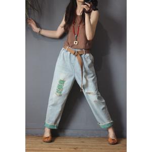 Korean Style Colorful Harem Jeans Womans Ripped Skinny Jeans