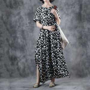 Classical Black Polka Dot Dress Empire Waist Short Sleeve Dress