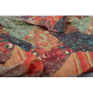 Colorful Patchwork Ethnic Blouse with Ramie Straight Leg Pants