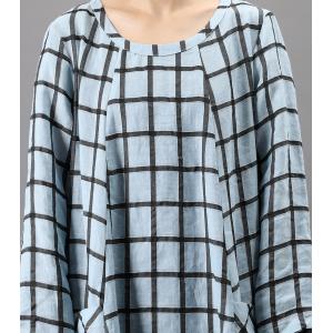 Big Front Pockets Plain Tartan Dress Loose Flared Grid Frock