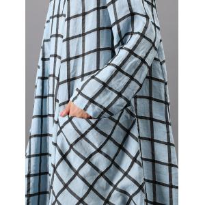 Big Front Pockets Plain Tartan Dress Loose Flared Grid Frock