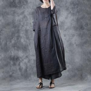 Spring Fashion Black Dotted Dress Comfy A-Line Pinstripe Dress